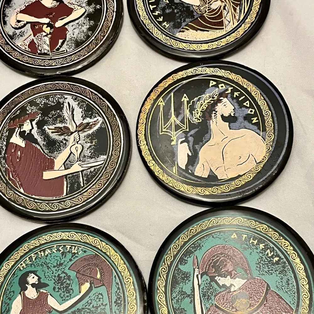 Greek Gods Goddesses Coaster Set in Orginal Case, Mythology, Vintage 1970s? VGUC